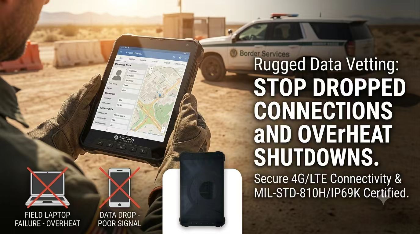 Border patrol agents using a rugged tablet for mobile law enforcement during a field screening Border patrol agents using a rugged tablet for mobile law enforcement during a field screening