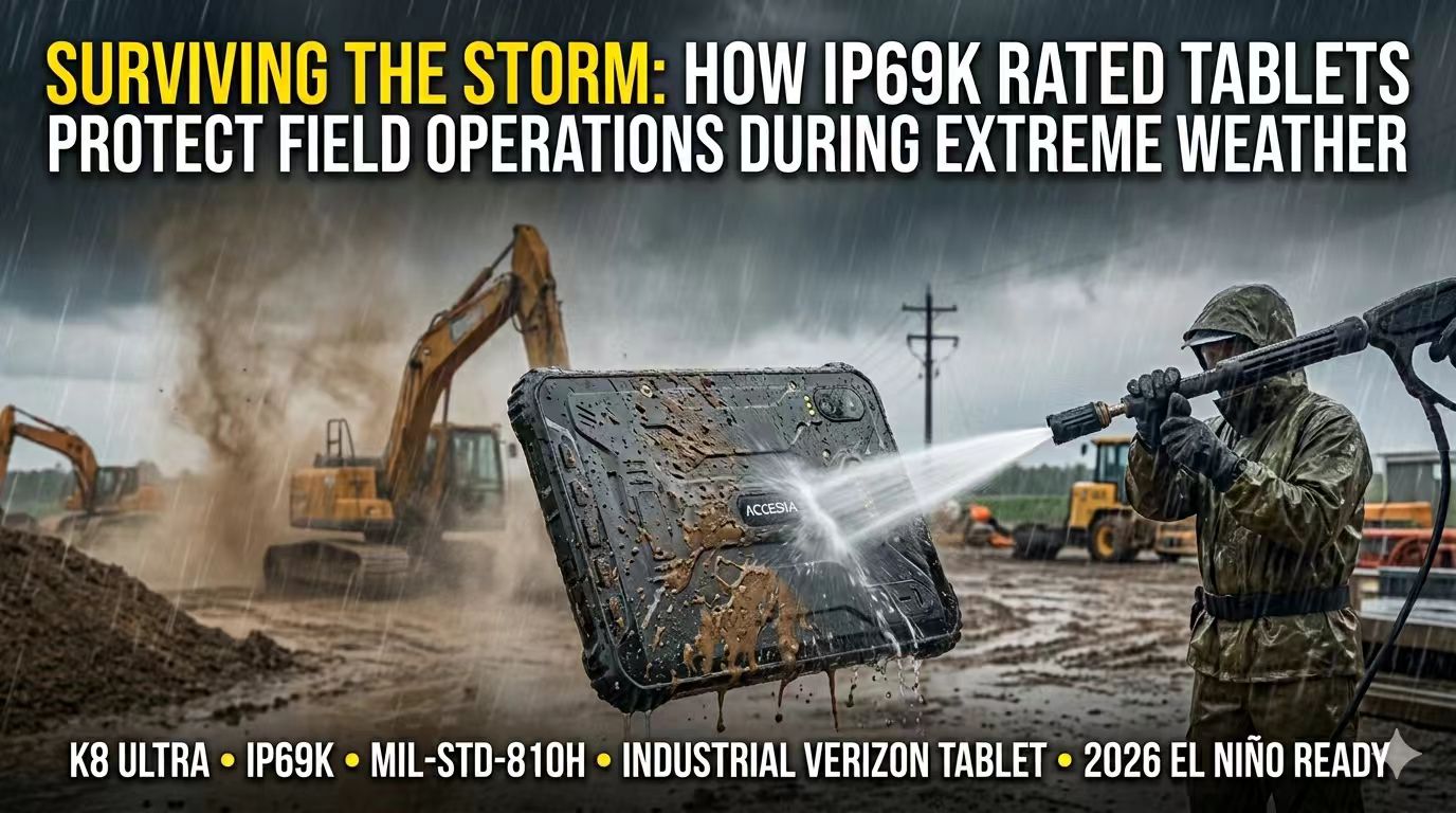 K8 Ultra rugged tablet functioning in heavy rain outdoors. K8 Ultra rugged tablet functioning in heavy rain outdoors.