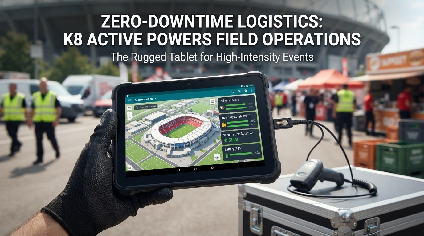 Field worker using rugged tablet for logistics scanning in outdoor environment· Field worker using rugged tablet for logistics scanning in outdoor environment·