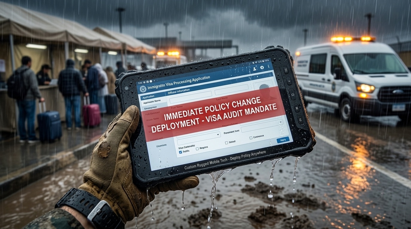 Government field officer using an industrial rugged tablet for identity verification at a border agency checkpoint.-3 Government field officer using an industrial rugged tablet for identity verification at a border agency checkpoint.-3
