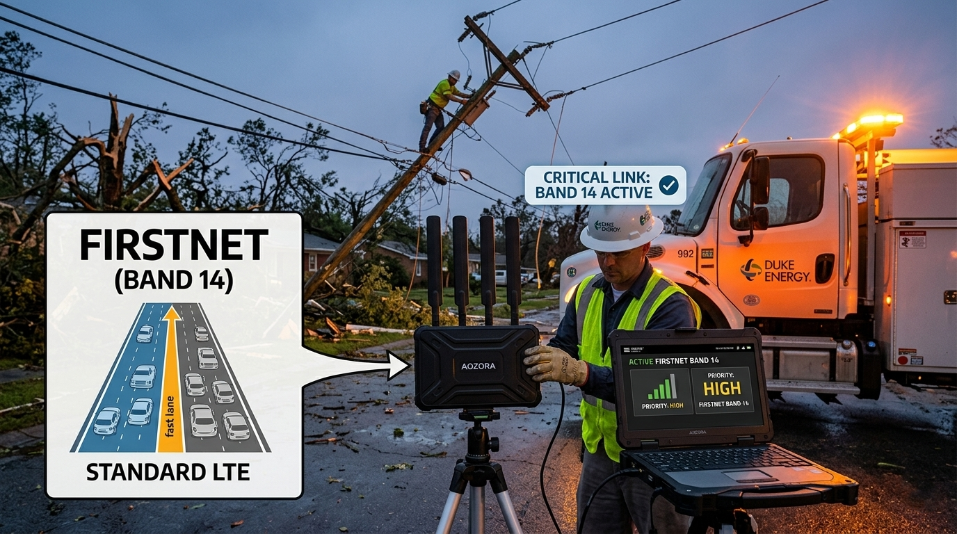 Duke Energy crew member using a FirstNet certified router.png