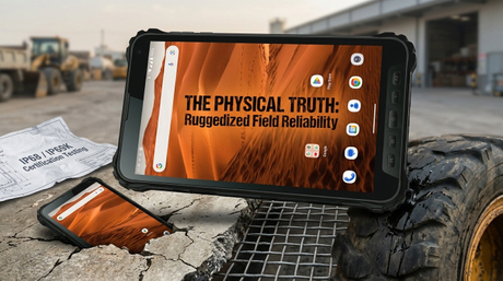 Aozora K8 industrial rugged tablet submerged in mud, screen active.jpg