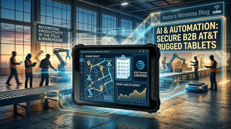 K8 Active AT&T rugged tablet displaying automated picking routes in a North American warehouse, showing real-time data sync..jpg