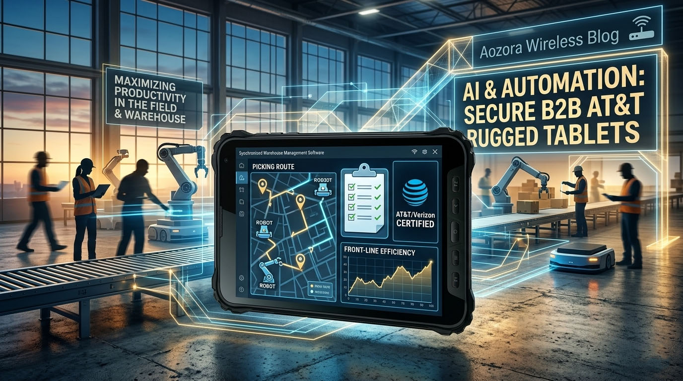 K8 Active AT&T rugged tablet displaying automated picking routes in a North American warehouse, showing real-time data sync..jpg