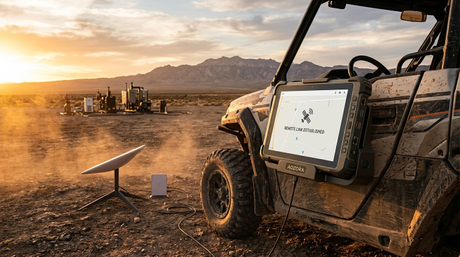 Aozora K8 Active rugged tablet mounted on an off-road vehicle near a Starlink dish.jpg