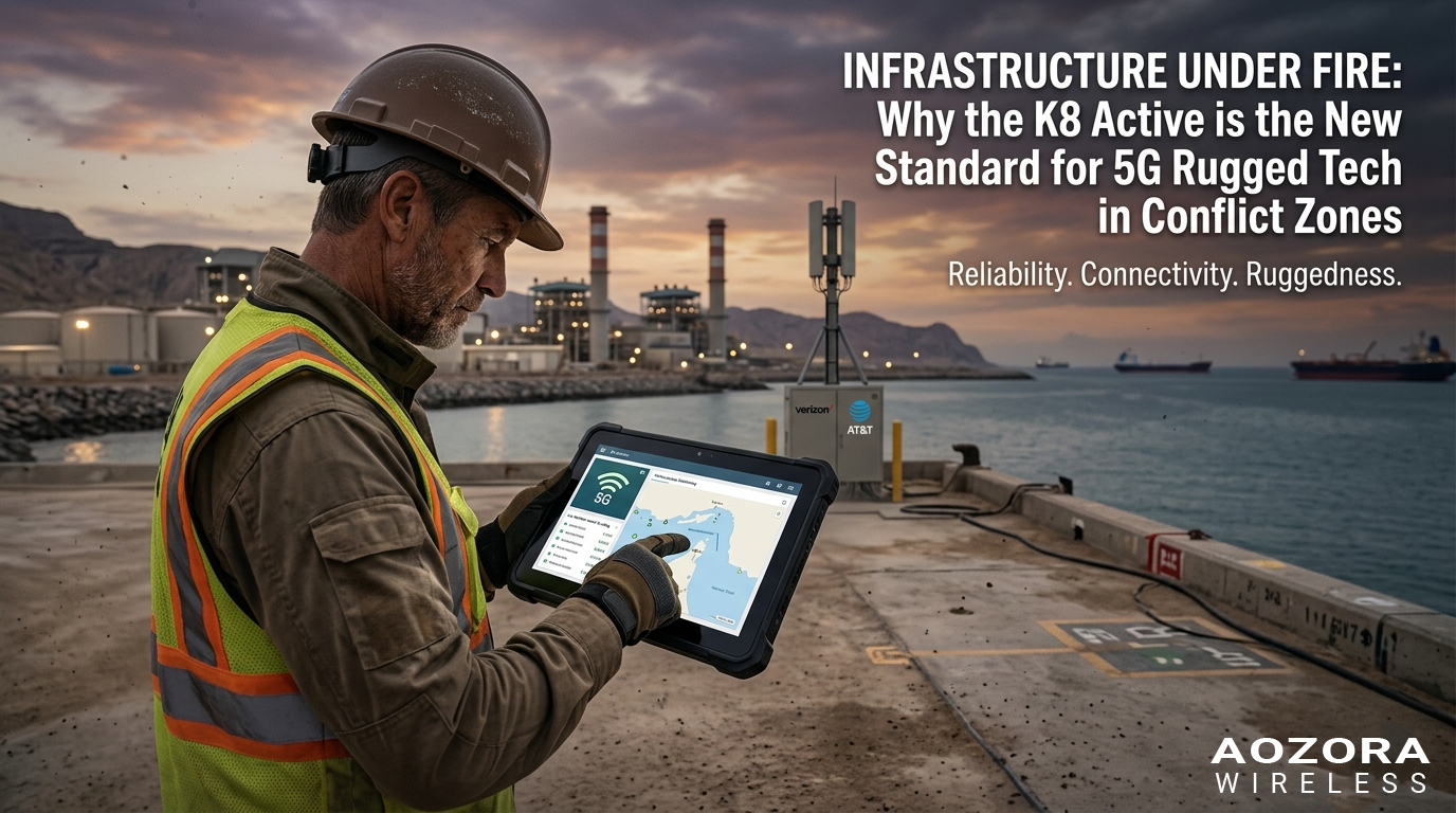 Safety officer reviewing compliance data on an AT&T rugged tablet at a refinery..png