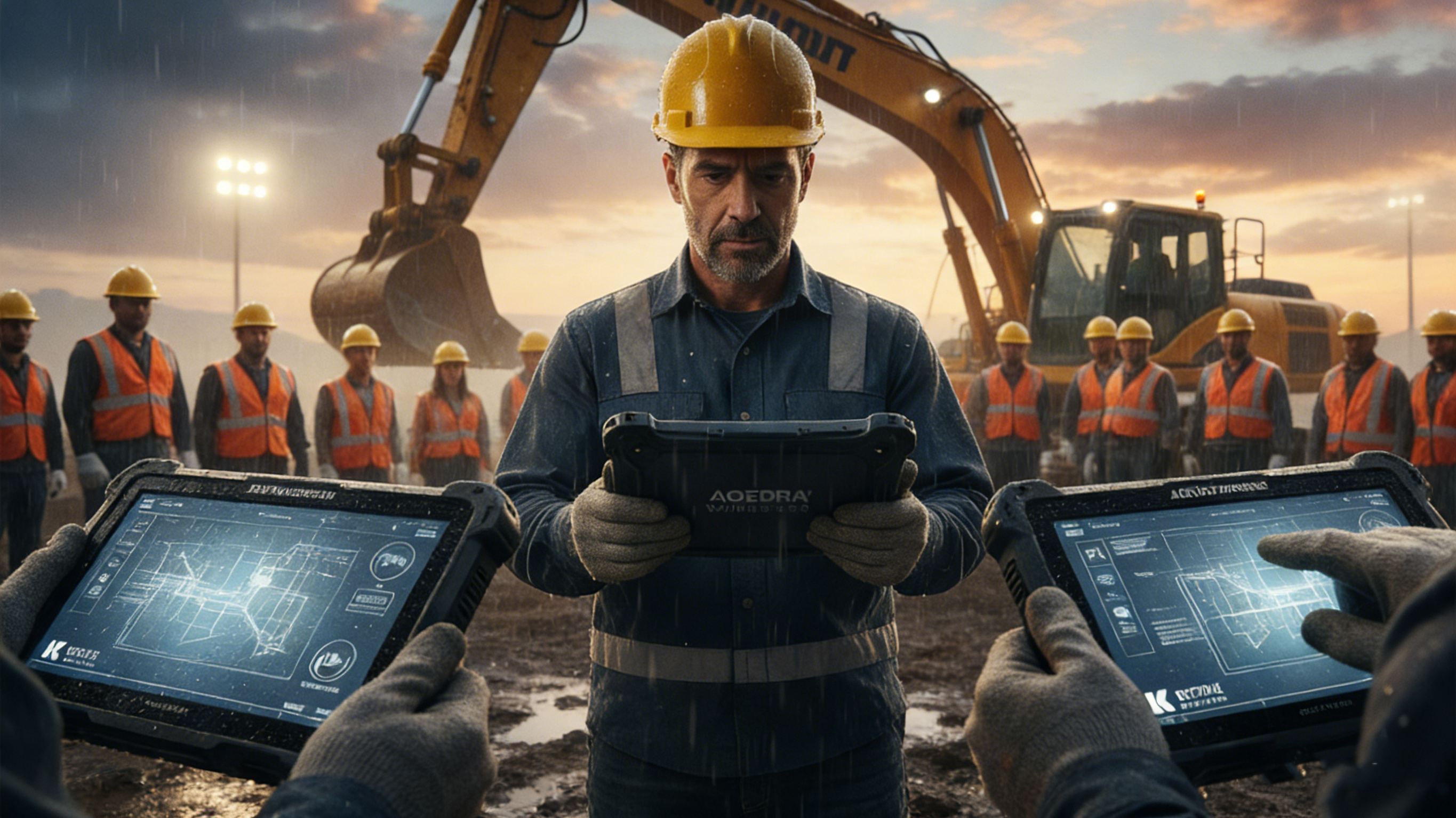 Aozora Wireless K8 Active rugged tablet used in a construction environment