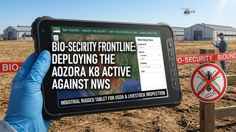 Industrial Verizon tablet syncing field bio-security data via 4G LTE network in remote agricultural zones..jpg