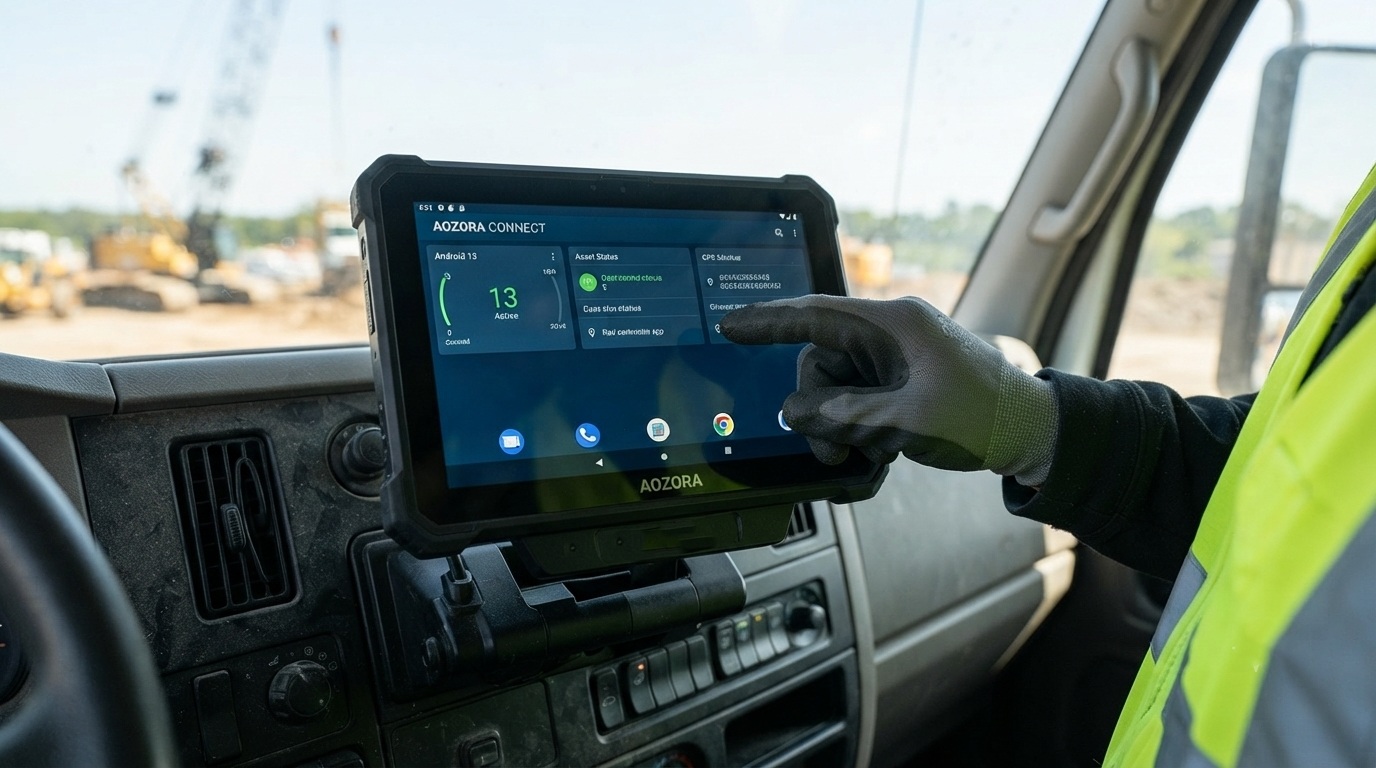 Rugged tablet mounted securely in a commercial truck cab using a vehicle dock.-2.jpg