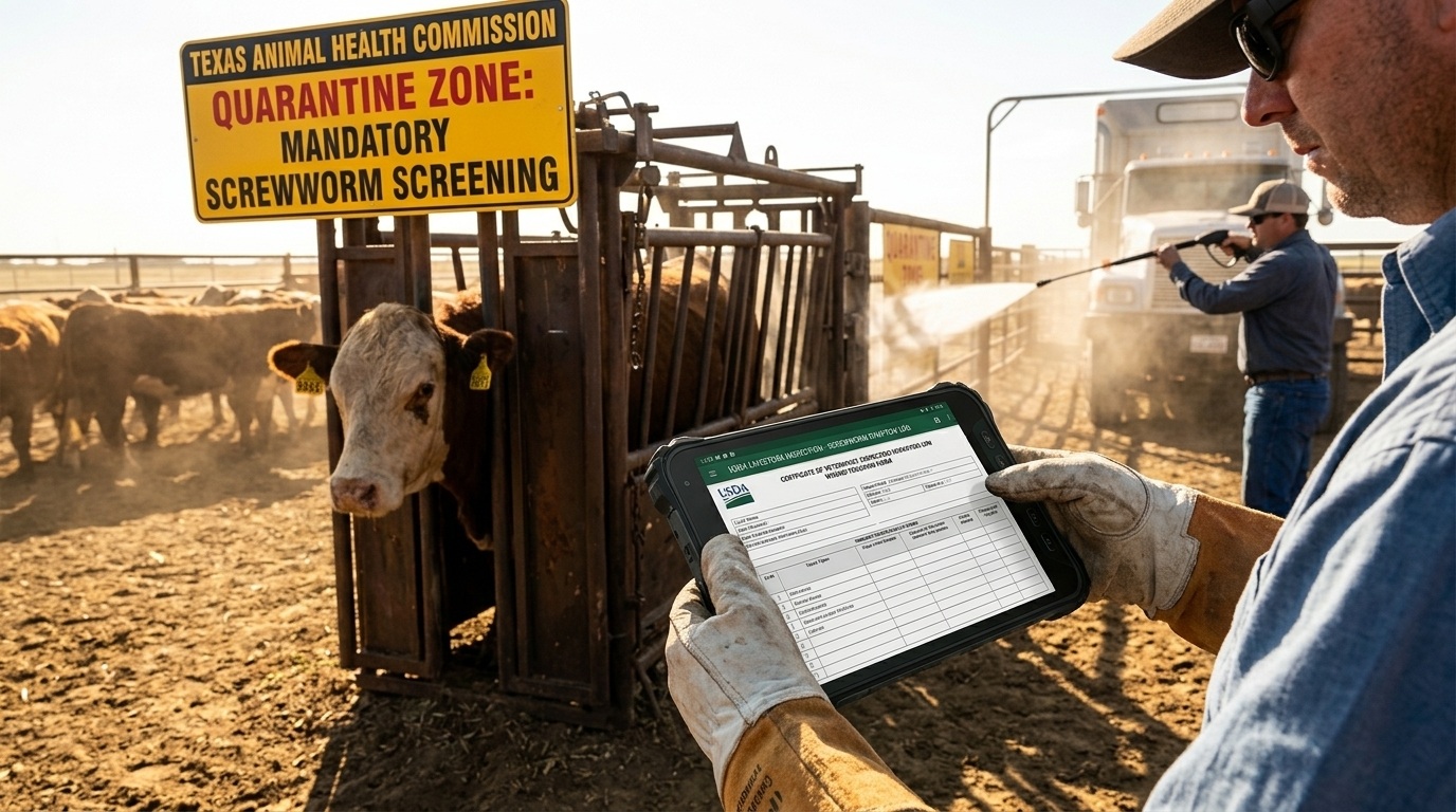 Aozora K8 Active rugged tablet displaying digital Certificate of Veterinary Inspection form on a Texas cattle ranch.22.jpg
