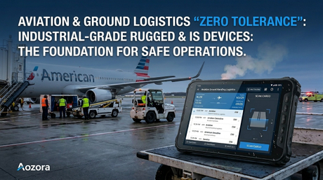 An android rugged tablet mounted securely on a baggage tug dashboard..jpg