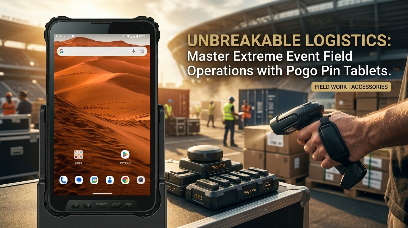 Stadium logistics enterprise tablet scanning assets near an outdoor arena venue..jpg