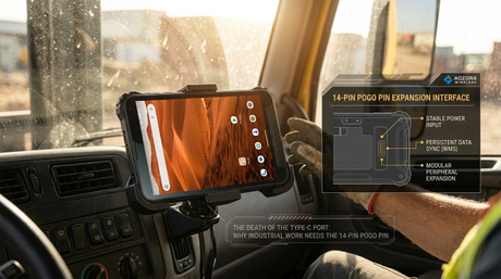 Vista posteriore del tablet robusto industriale K8 Active che mostra l'interfaccia Pogo Pin a 14 pin..jpg