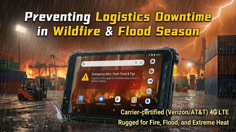 First responder using a MIL-STD-810H tablet near a wildfire containment zone..jpg