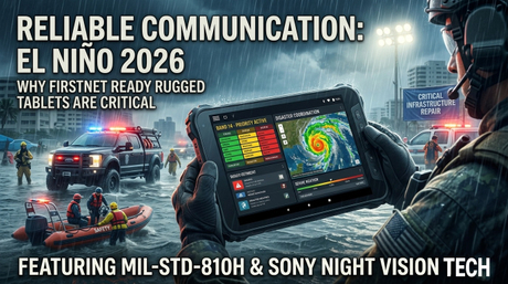 Industrial rugged tablet used in heavy rain during El Ni&ntilde;o 2026 rescue..jpg