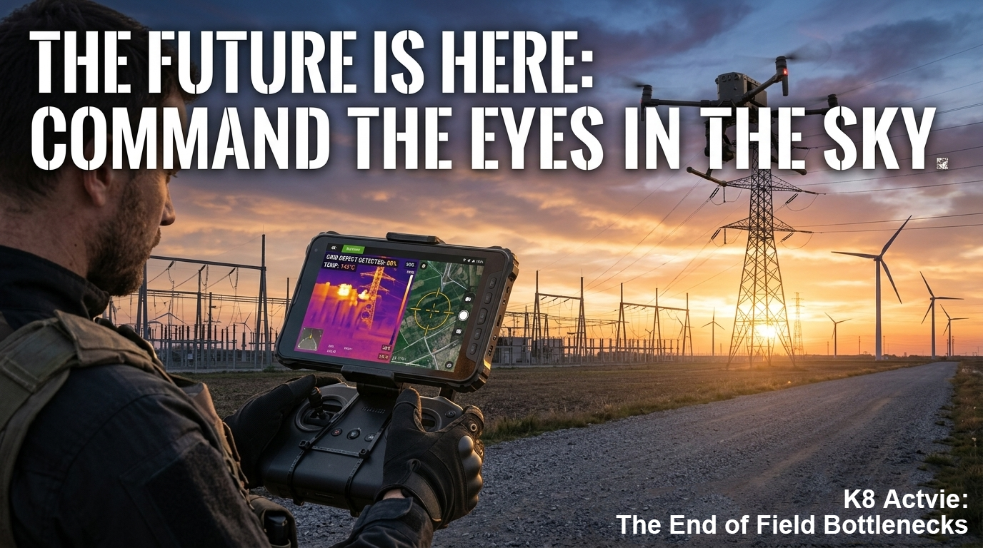 K8 Active industrial rugged tablet being used as a drone ground control station in a field setting..png