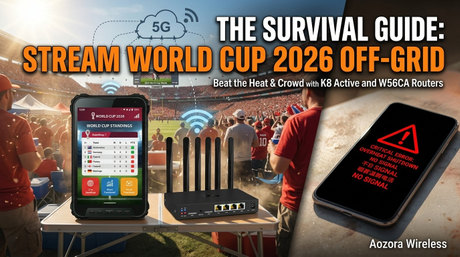 Aozora 5G CPE industrial cellular router mounted on a tailgate vehicle streaming live sports..jpg